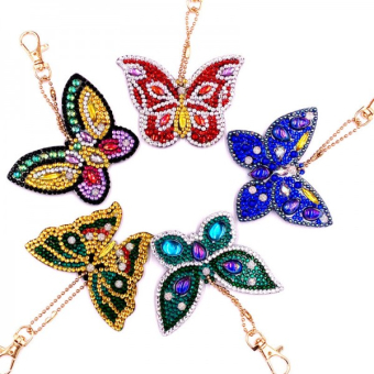 DIY diamond painting sleutelhangers 5 stuks: vlinders